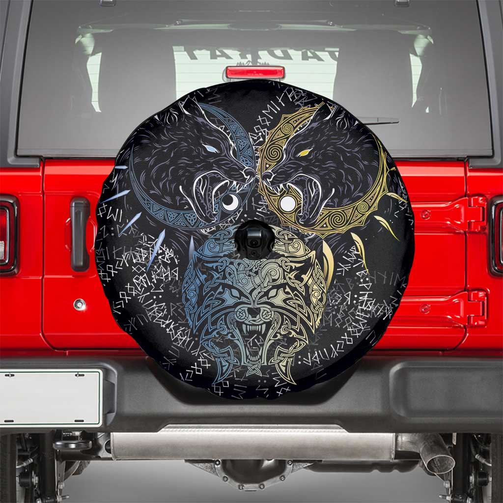 Skoll and Hati Norse Mythology Spare Tire Cover Viking Dual Moon Celtic Line Art
