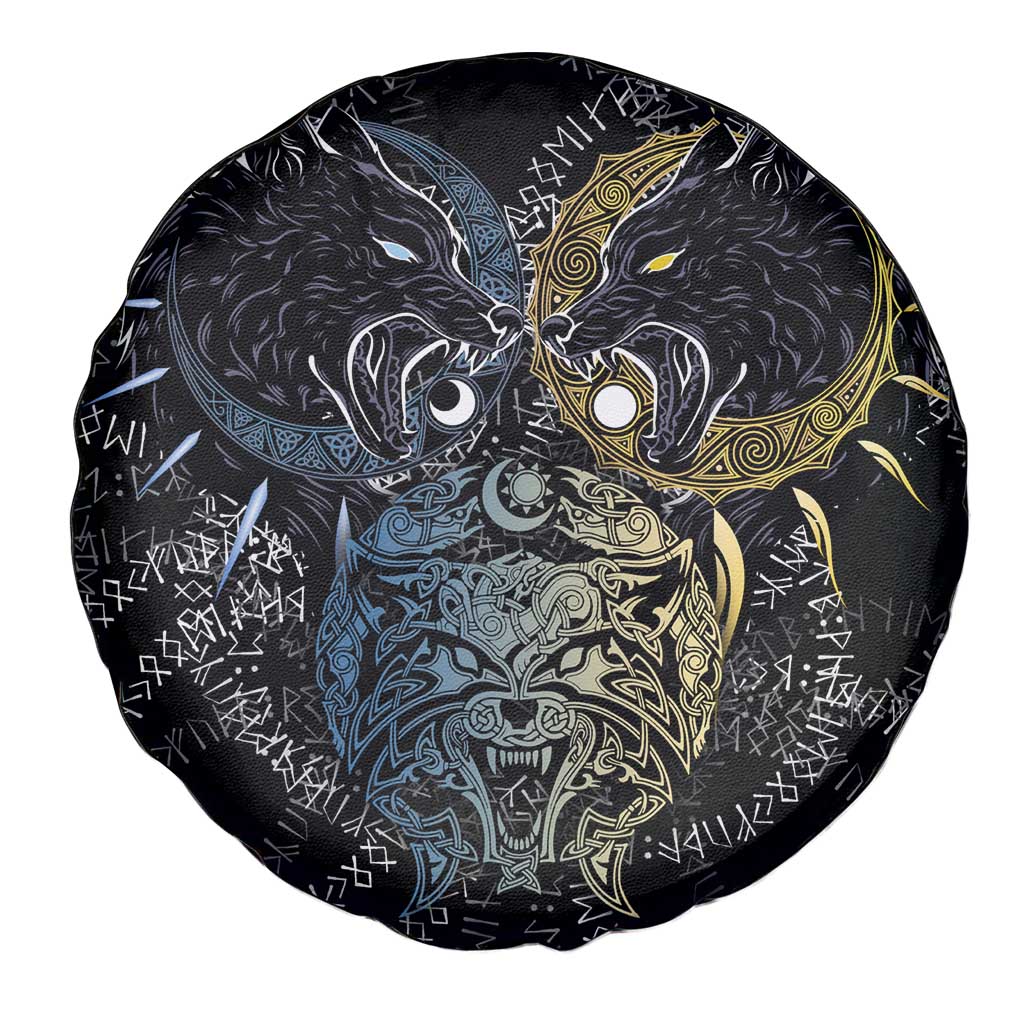 Skoll and Hati Norse Mythology Spare Tire Cover Viking Dual Moon Celtic Line Art