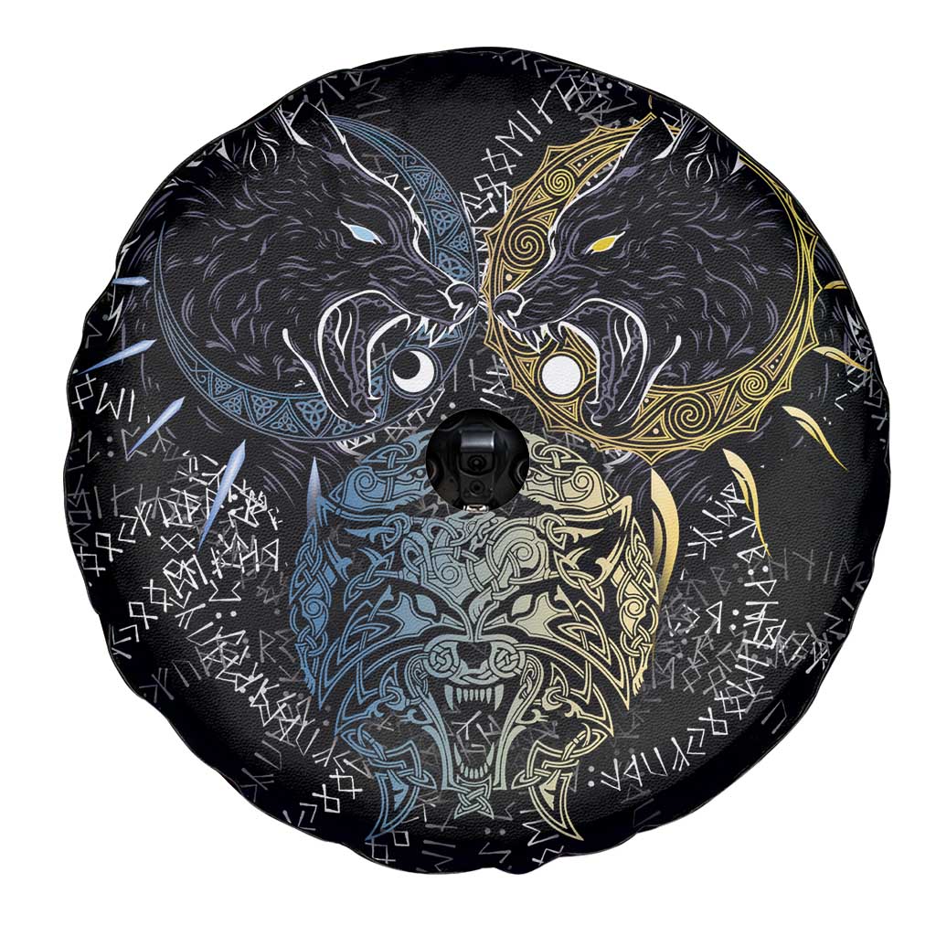 Skoll and Hati Norse Mythology Spare Tire Cover Viking Dual Moon Celtic Line Art