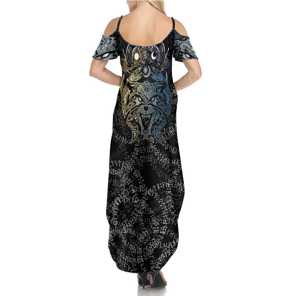 Skoll and Hati Norse Mythology Summer Maxi Dress Viking Dual Moon Celtic Line Art