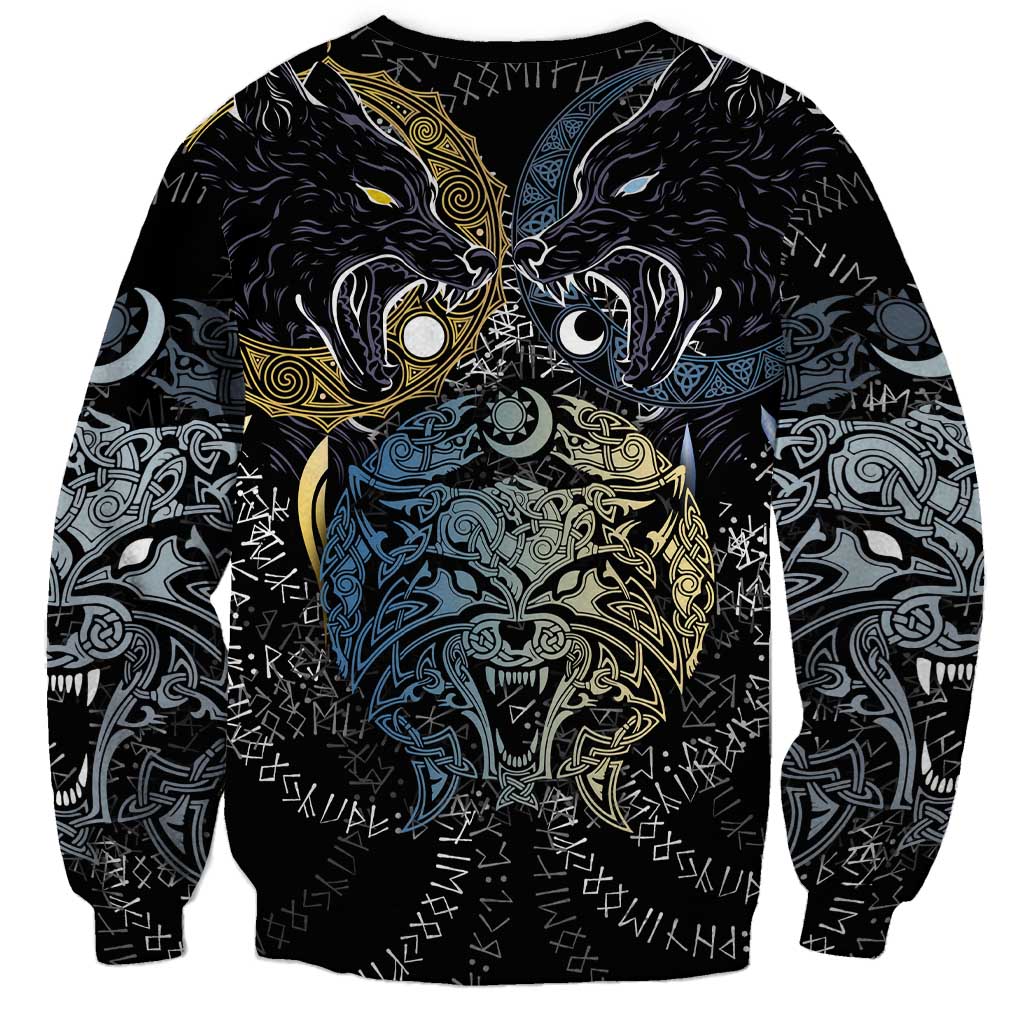 Skoll and Hati Norse Mythology Sweatshirt Viking Dual Moon Celtic Line Art