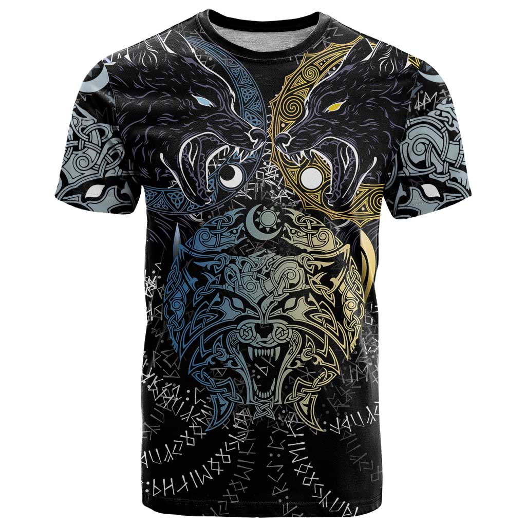 Skoll and Hati Norse Mythology T Shirt Viking Dual Moon Celtic Line Art