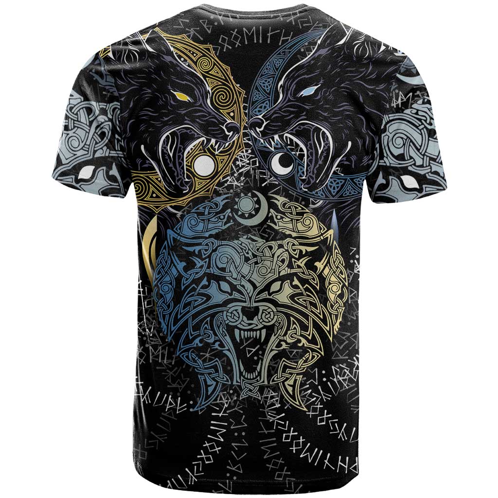 Skoll and Hati Norse Mythology T Shirt Viking Dual Moon Celtic Line Art