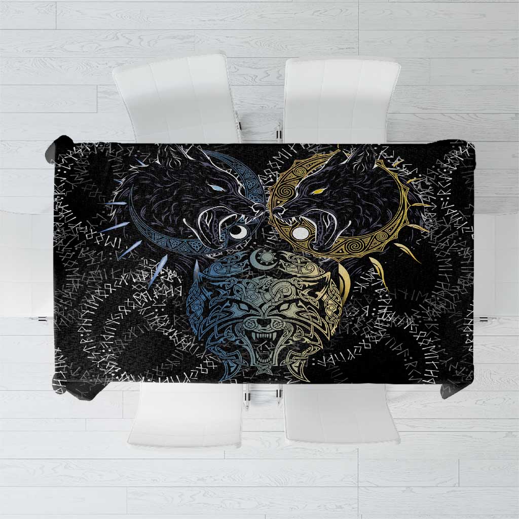 Skoll and Hati Norse Mythology Tablecloth Viking Dual Moon Celtic Line Art