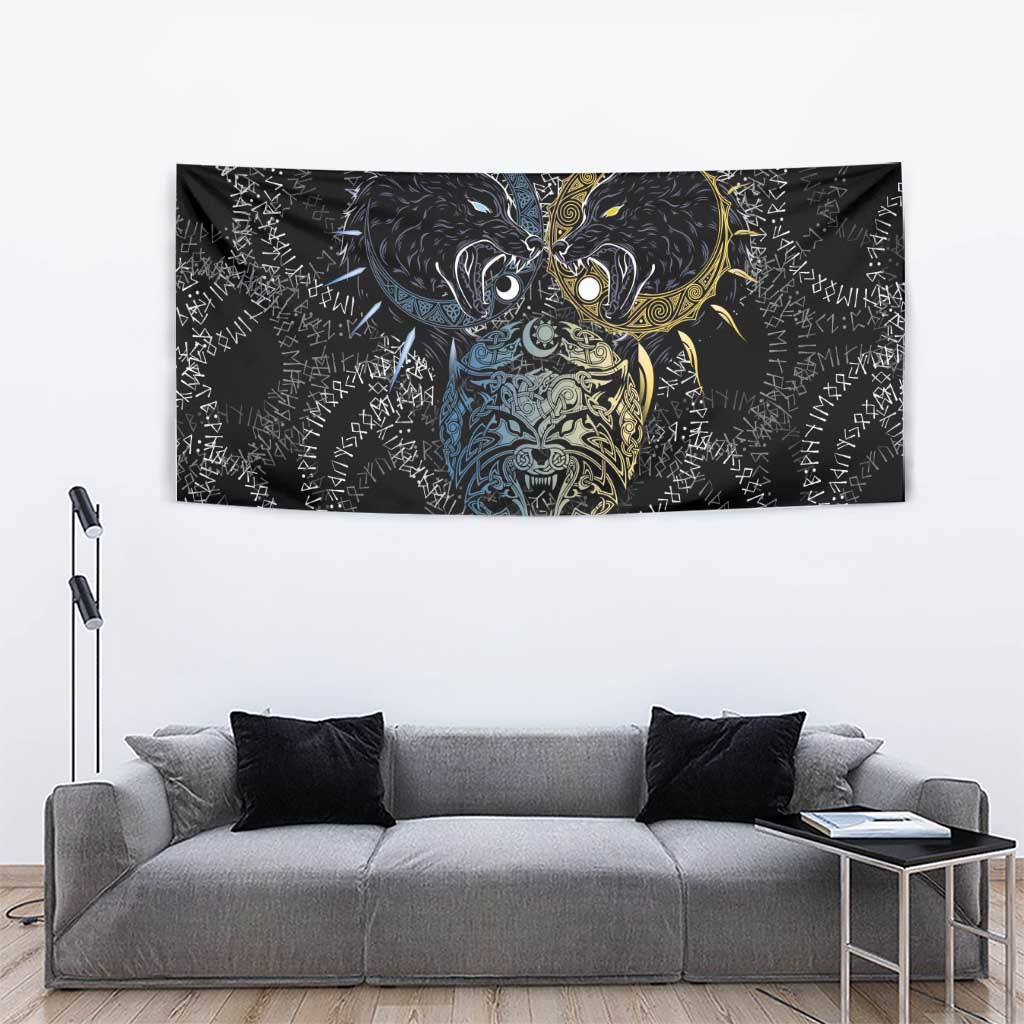 Skoll and Hati Norse Mythology Tapestry Viking Dual Moon Celtic Line Art