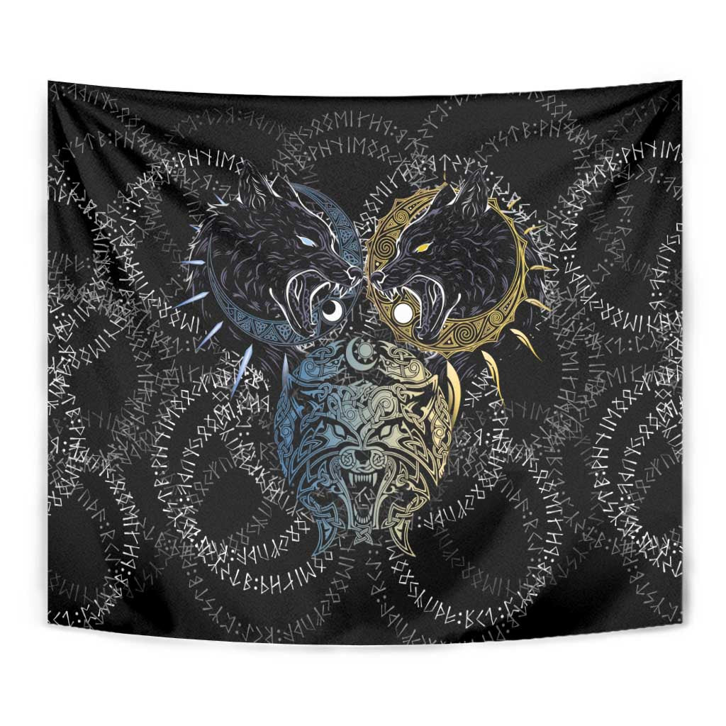 Skoll and Hati Norse Mythology Tapestry Viking Dual Moon Celtic Line Art