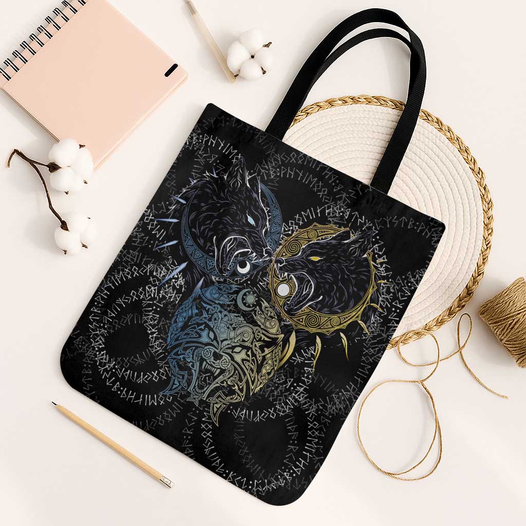 Skoll and Hati Norse Mythology Tote Bag Viking Dual Moon Celtic Line Art