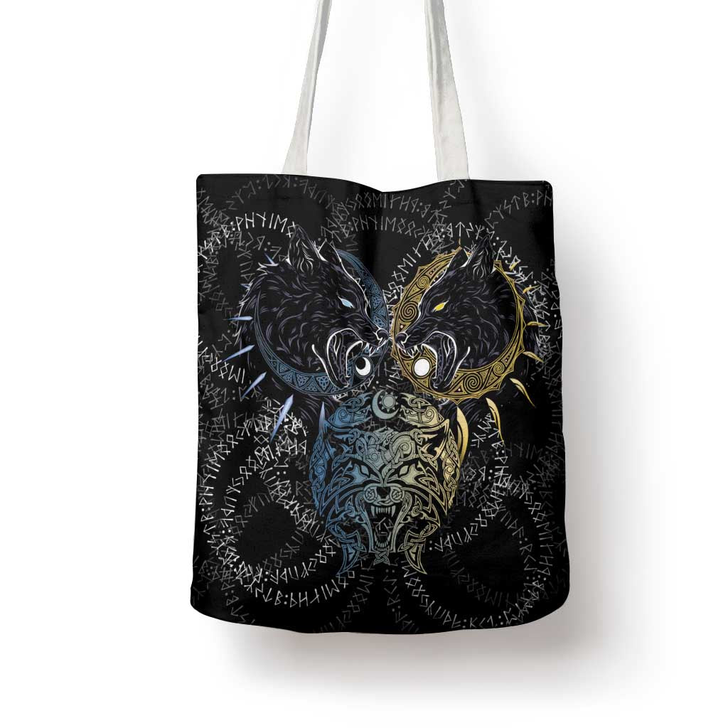 Skoll and Hati Norse Mythology Tote Bag Viking Dual Moon Celtic Line Art