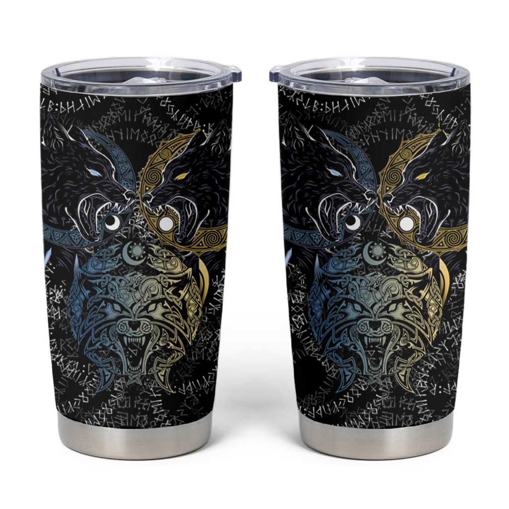 Skoll and Hati Norse Mythology Tumbler Cup Viking Dual Moon Celtic Line Art