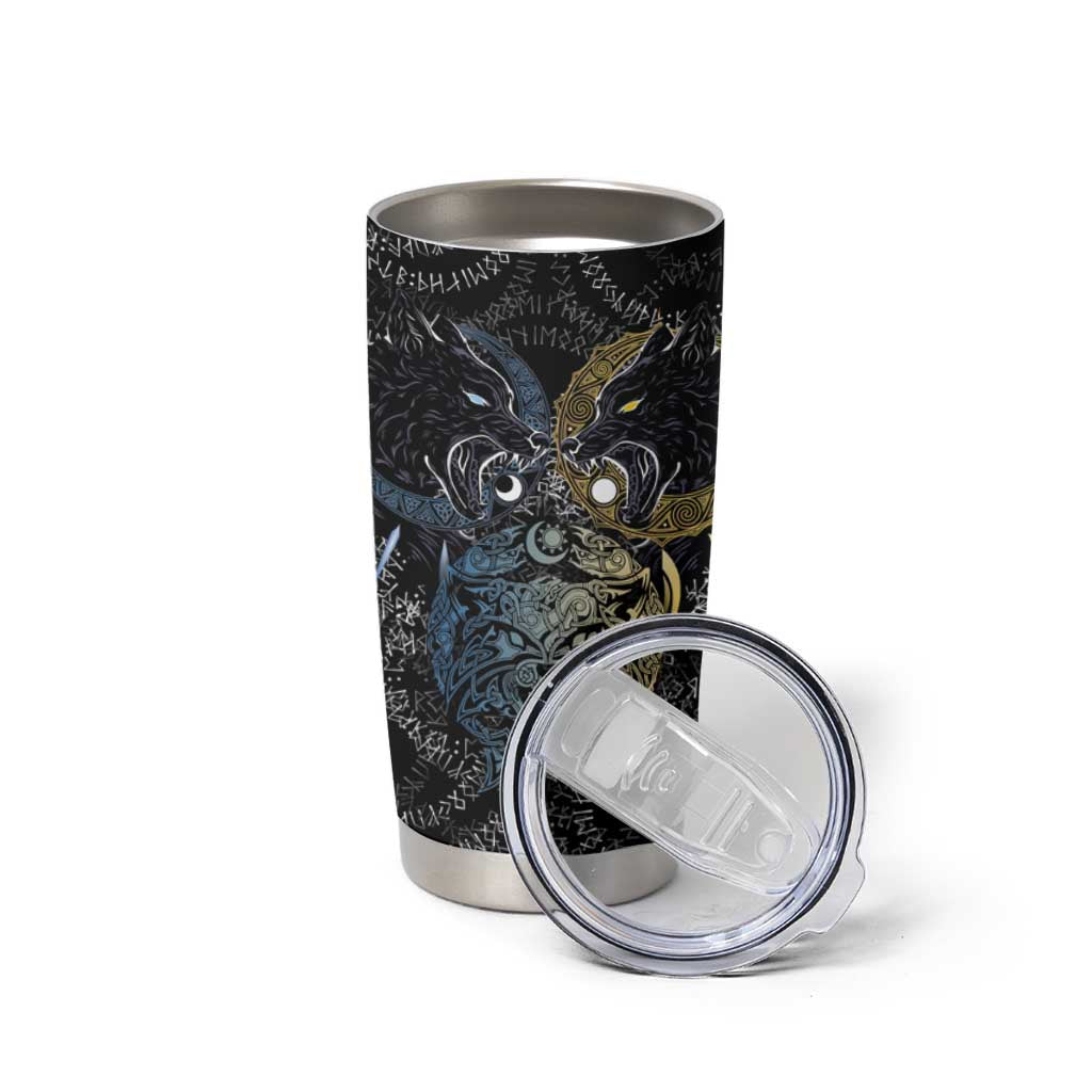 Skoll and Hati Norse Mythology Tumbler Cup Viking Dual Moon Celtic Line Art