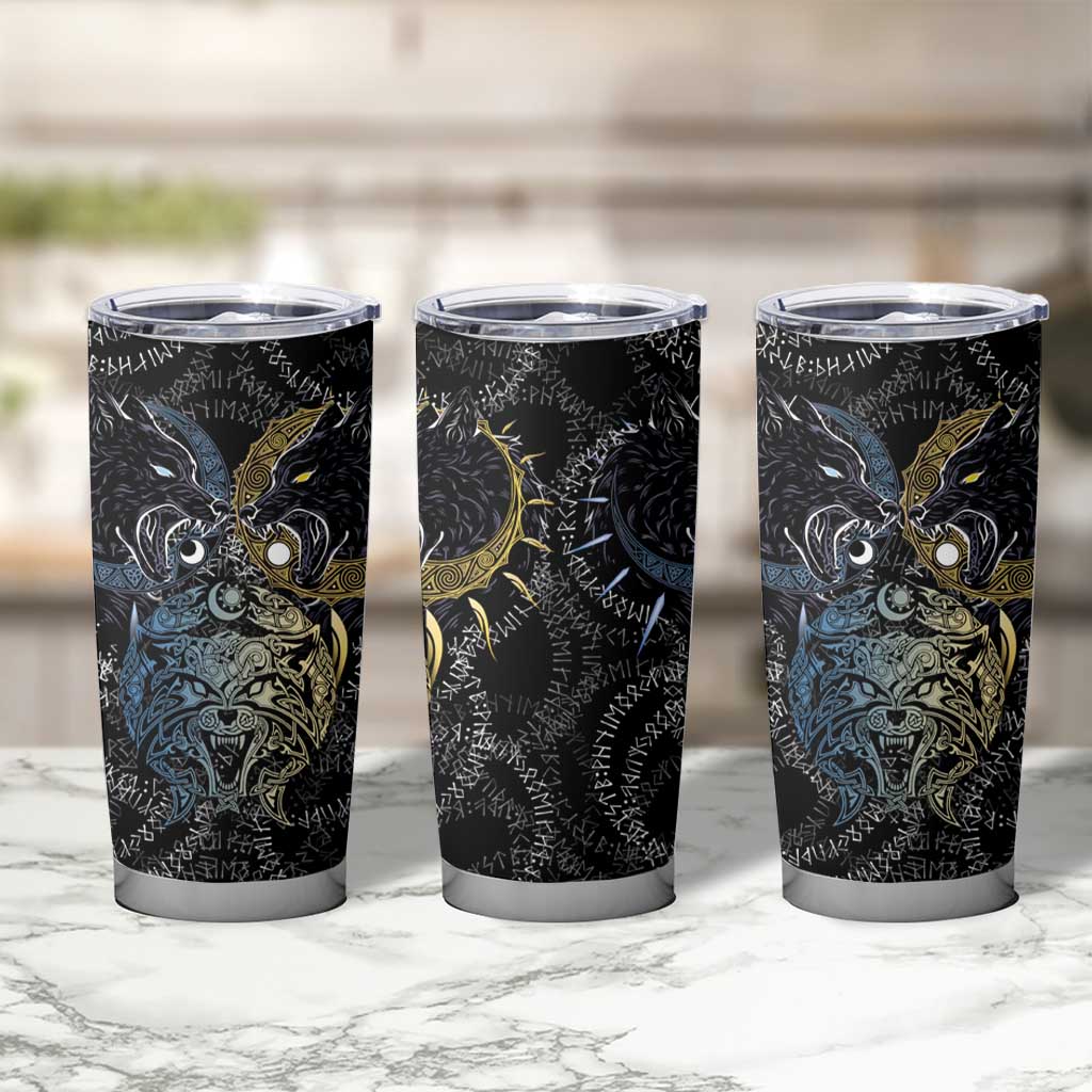 Skoll and Hati Norse Mythology Tumbler Cup Viking Dual Moon Celtic Line Art