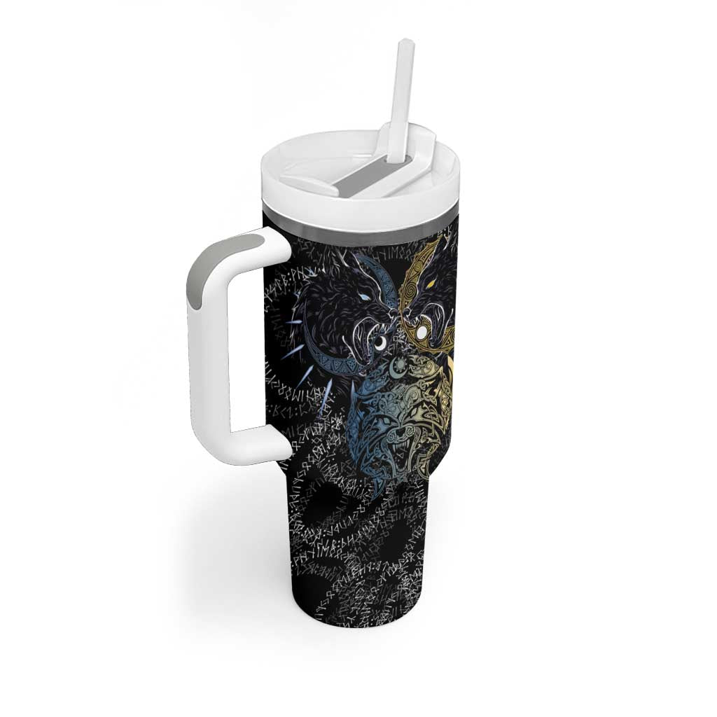 Skoll and Hati Norse Mythology Tumbler With Handle Viking Dual Moon Celtic Line Art