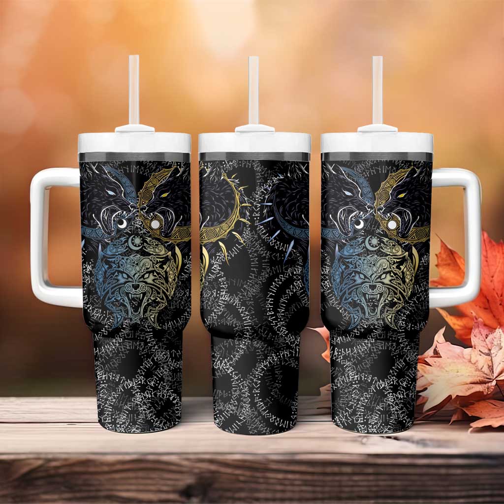 Skoll and Hati Norse Mythology Tumbler With Handle Viking Dual Moon Celtic Line Art