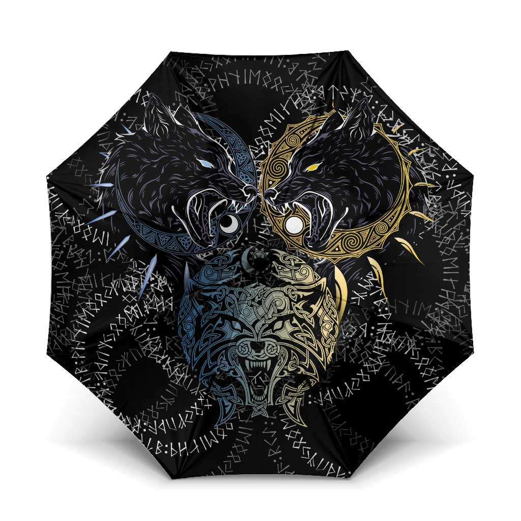 Skoll and Hati Norse Mythology Umbrella Viking Dual Moon Celtic Line Art