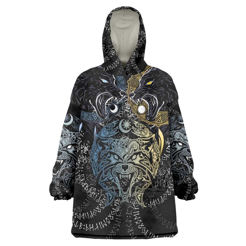 Skoll and Hati Norse Mythology Wearable Blanket Hoodie Viking Dual Moon Celtic Line Art