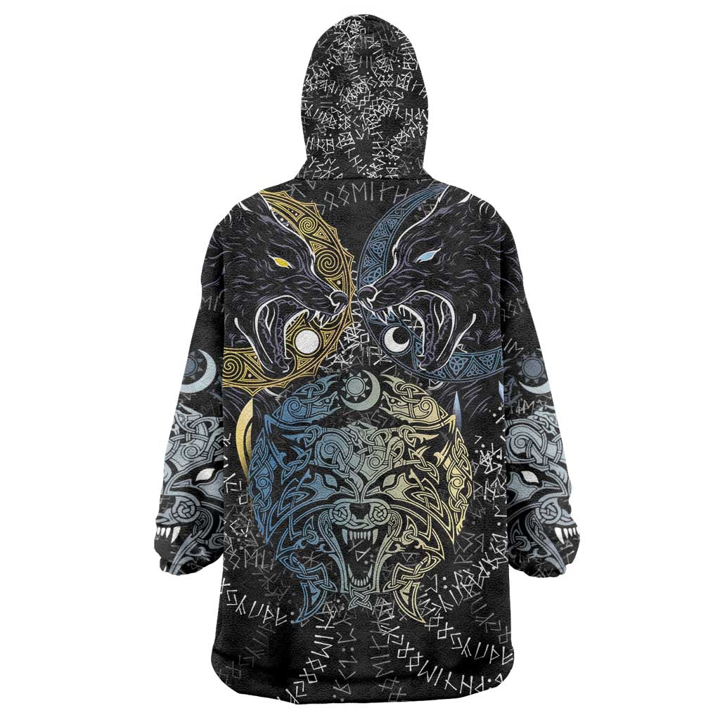 Skoll and Hati Norse Mythology Wearable Blanket Hoodie Viking Dual Moon Celtic Line Art