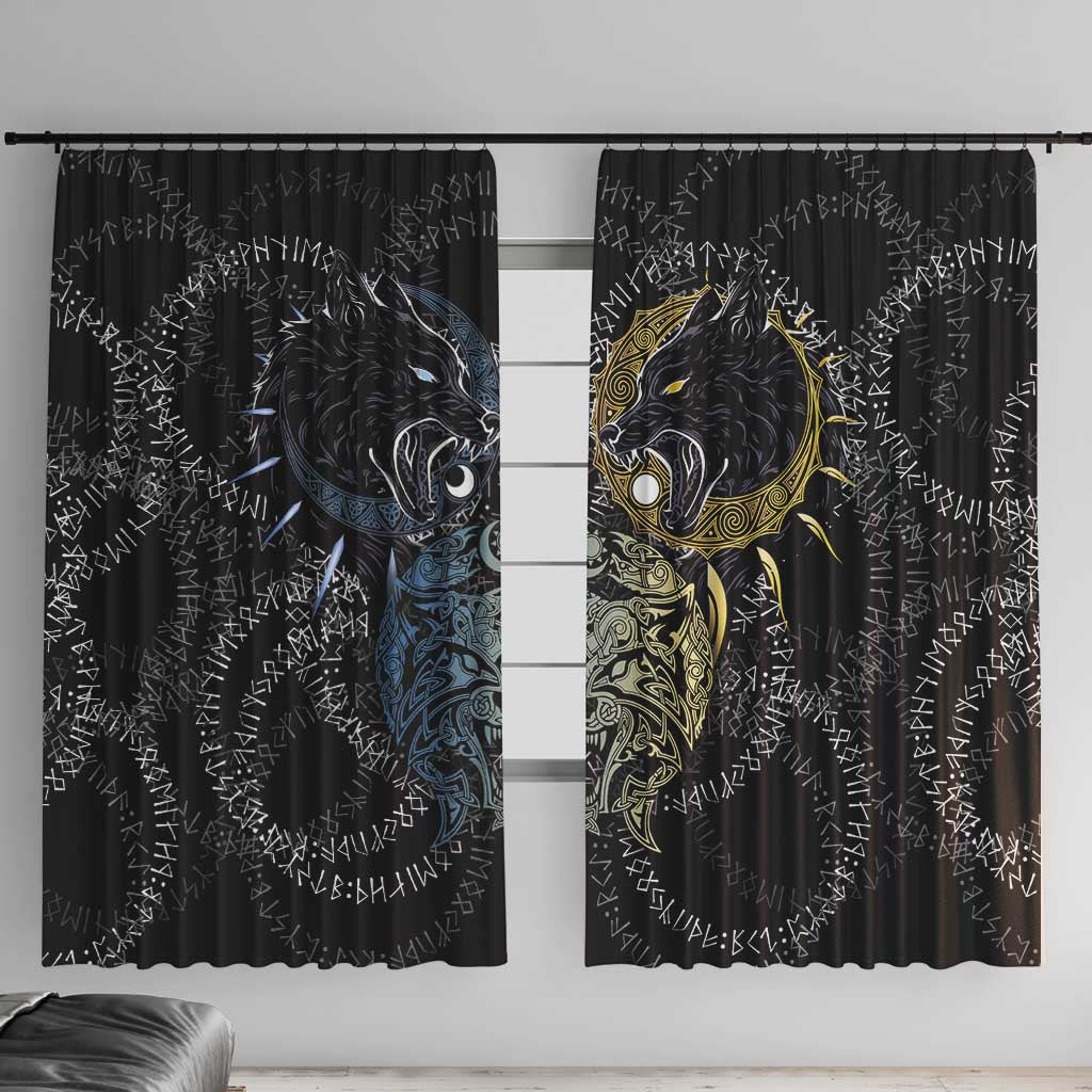 Skoll and Hati Norse Mythology Window Curtain Viking Dual Moon Celtic Line Art
