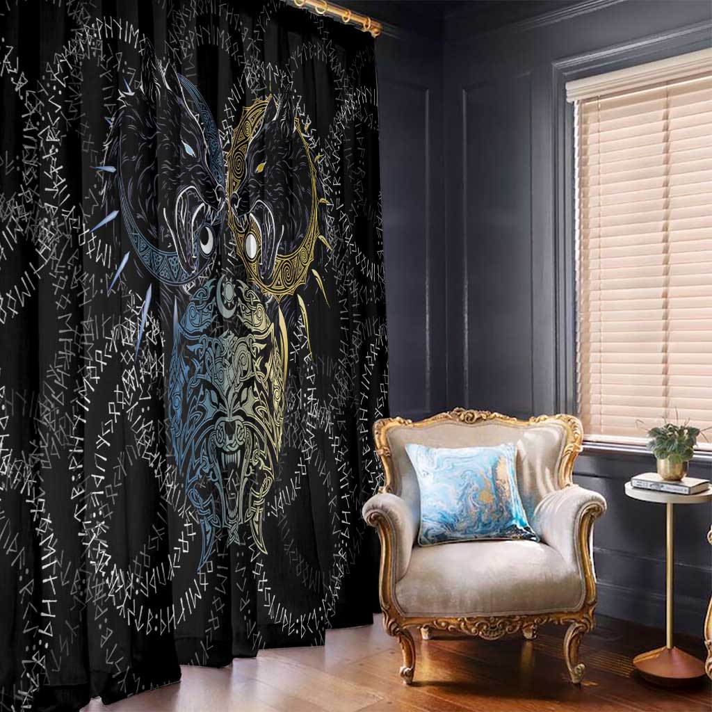 Skoll and Hati Norse Mythology Window Curtain Viking Dual Moon Celtic Line Art