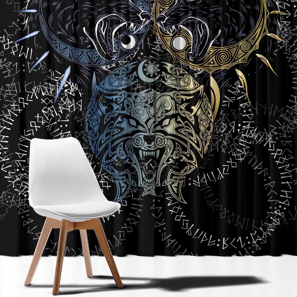 Skoll and Hati Norse Mythology Window Curtain Viking Dual Moon Celtic Line Art