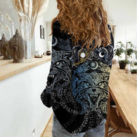 Skoll and Hati Norse Mythology Women Casual Shirt Viking Dual Moon Celtic Line Art