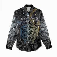 Skoll and Hati Norse Mythology Women Casual Shirt Viking Dual Moon Celtic Line Art