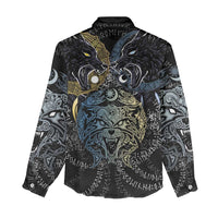 Skoll and Hati Norse Mythology Women Casual Shirt Viking Dual Moon Celtic Line Art