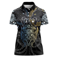 Skoll and Hati Norse Mythology Women Polo Shirt Viking Dual Moon Celtic Line Art