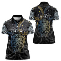 Skoll and Hati Norse Mythology Women Polo Shirt Viking Dual Moon Celtic Line Art