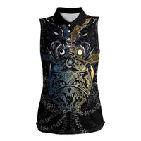 Skoll and Hati Norse Mythology Women Sleeveless Polo Shirt Viking Dual Moon Celtic Line Art