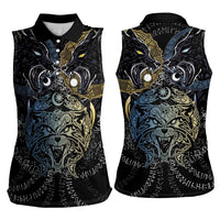 Skoll and Hati Norse Mythology Women Sleeveless Polo Shirt Viking Dual Moon Celtic Line Art