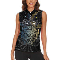 Skoll and Hati Norse Mythology Women Sleeveless Polo Shirt Viking Dual Moon Celtic Line Art