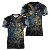 Skoll and Hati Norse Mythology Women V-Neck T-Shirt Viking Dual Moon Celtic Line Art