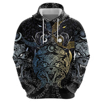Skoll and Hati Norse Mythology Zip Hoodie Viking Dual Moon Celtic Line Art