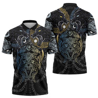 Skoll and Hati Norse Mythology Zipper Polo Shirt Viking Dual Moon Celtic Line Art