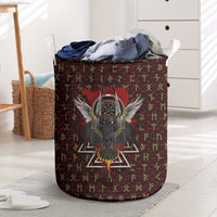 Raven and Bear Norse Symbolism Laundry Basket Viking Blood Red Rune Art Style