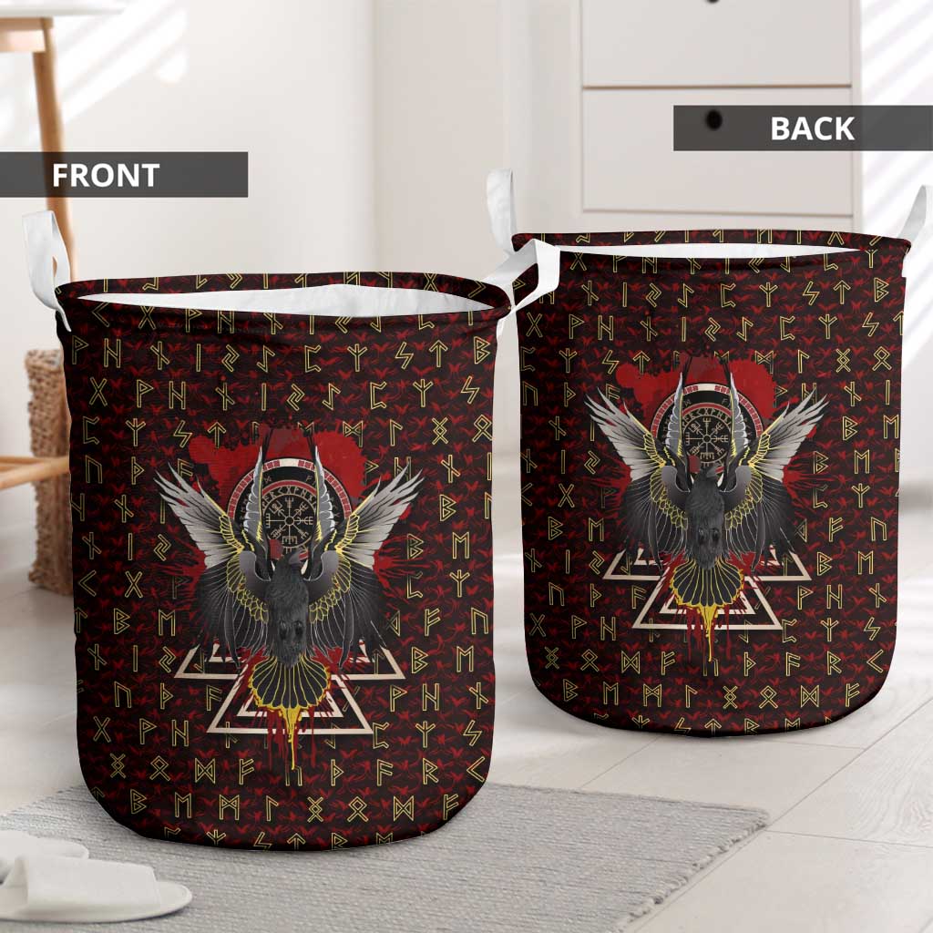 Raven and Bear Norse Symbolism Laundry Basket Viking Blood Red Rune Art Style