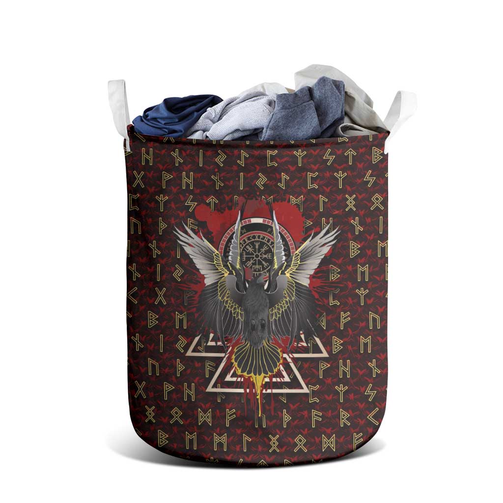 Raven and Bear Norse Symbolism Laundry Basket Viking Blood Red Rune Art Style