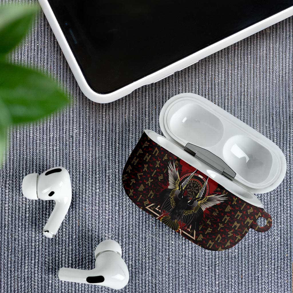 Raven and Bear Norse Symbolism AirPods Case Viking Blood Red Rune Art Style