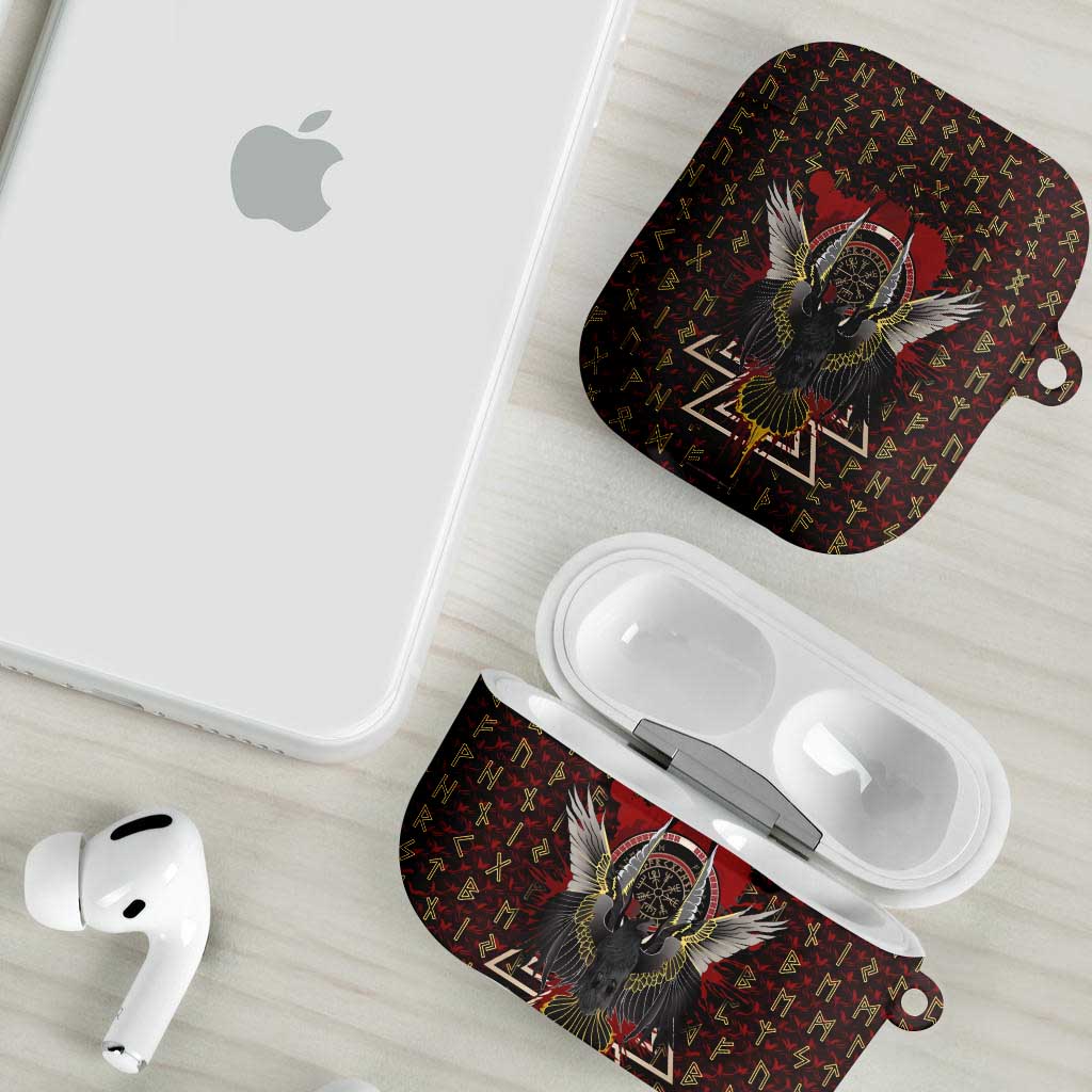 Raven and Bear Norse Symbolism AirPods Case Viking Blood Red Rune Art Style