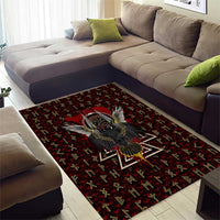 Raven and Bear Norse Symbolism Area Rug Viking Blood Red Rune Art Style