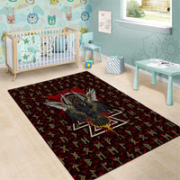 Raven and Bear Norse Symbolism Area Rug Viking Blood Red Rune Art Style