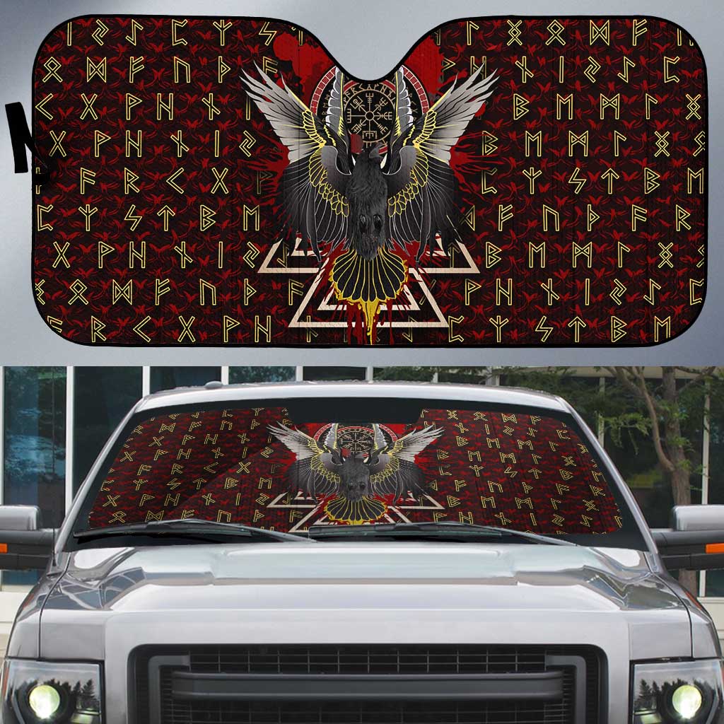 Raven and Bear Norse Symbolism Auto Sun Shade Viking Blood Red Rune Art Style