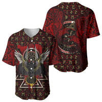 Raven and Bear Norse Symbolism Baseball Jersey Viking Blood Red Rune Art Style