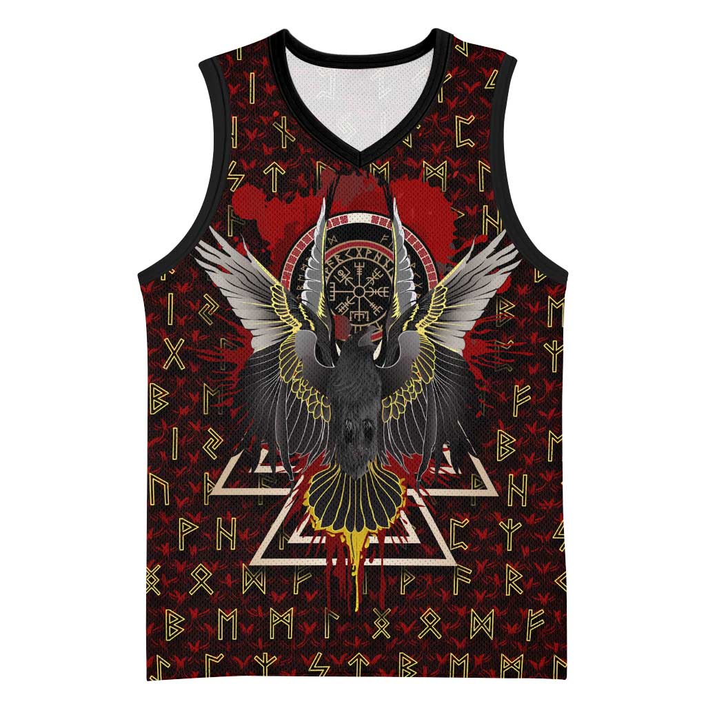Raven and Bear Norse Symbolism Basketball Jersey Viking Blood Red Rune Art Style
