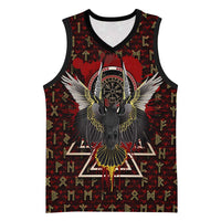 Raven and Bear Norse Symbolism Basketball Jersey Viking Blood Red Rune Art Style