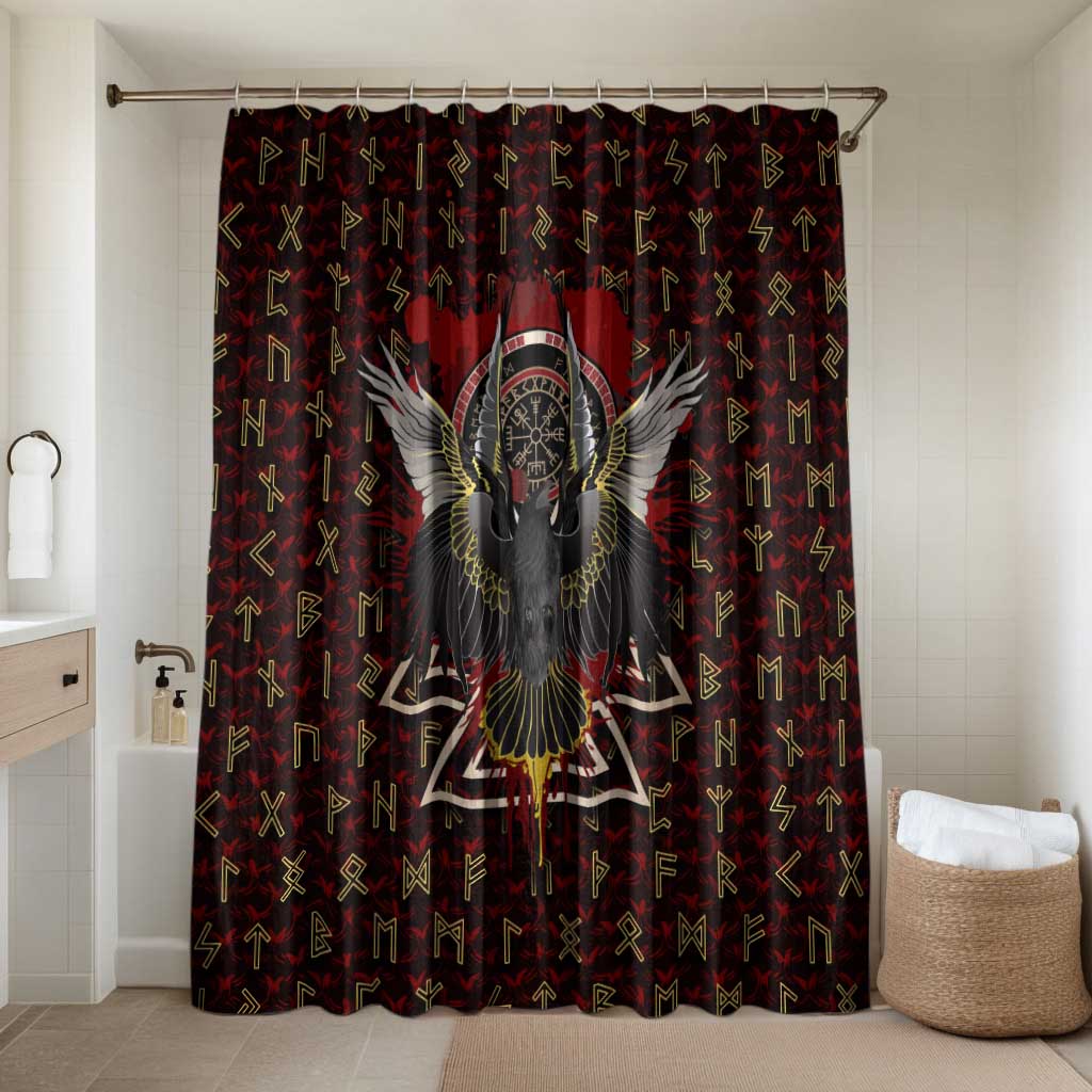 Raven and Bear Norse Symbolism Bathroom Set Viking Blood Red Rune Art Style