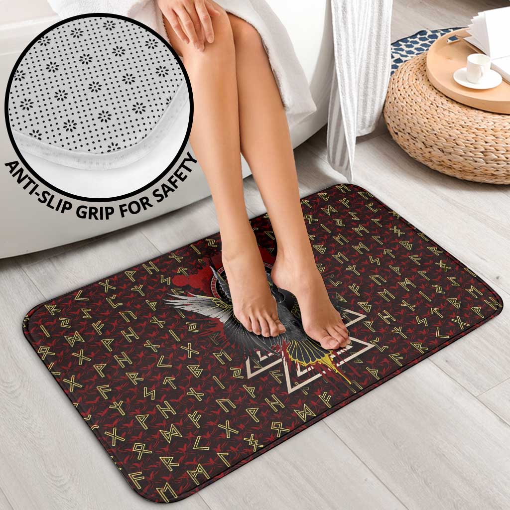 Raven and Bear Norse Symbolism Bathroom Set Viking Blood Red Rune Art Style
