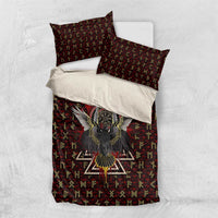 Raven and Bear Norse Symbolism Bedding Set Viking Blood Red Rune Art Style