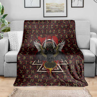 Raven and Bear Norse Symbolism Blanket Viking Blood Red Rune Art Style