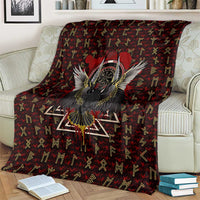 Raven and Bear Norse Symbolism Blanket Viking Blood Red Rune Art Style